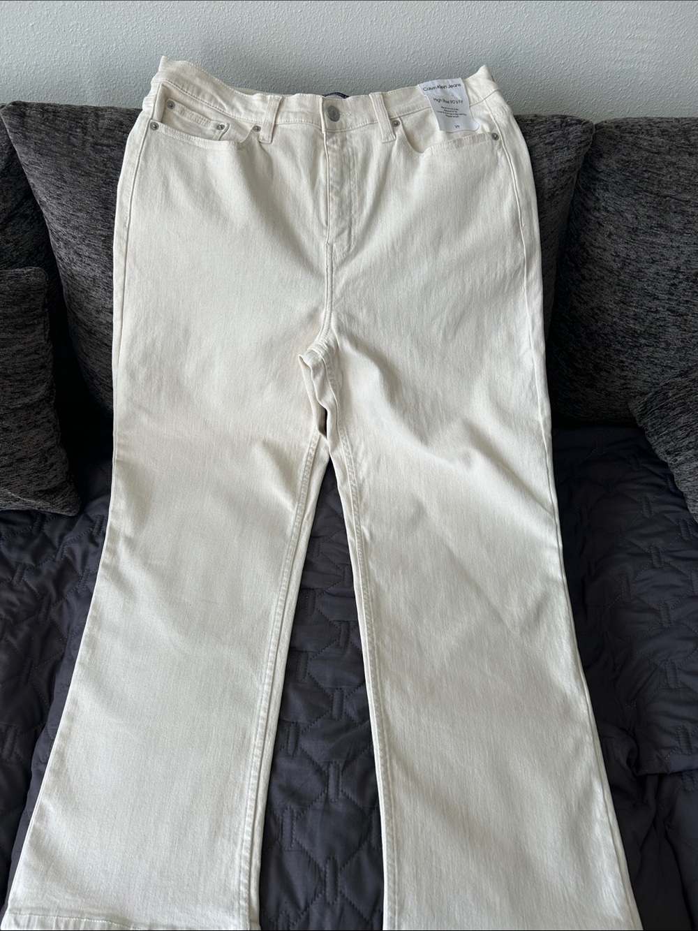 Calvin Klein Cream Flare Wide-Leg Jeans